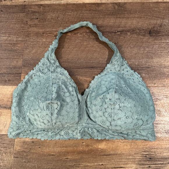 Aerie Lace Padded Halter Bralette Pale Green XXL Coquette Comfort Feminine Bra - Picture 1 of 7